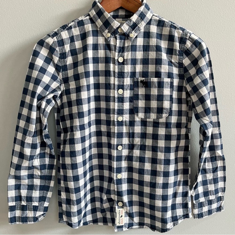 Abercrombie Kids Long Sleeve Button Down Shirt Gingham Check Size 9/10 Preppy